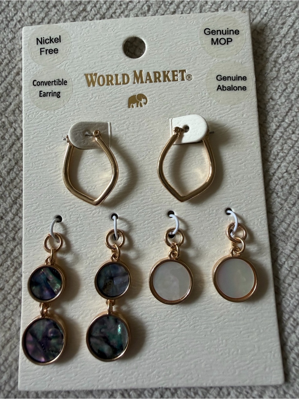 Cost Plus World Market Gold and Iridescent Abalone Convertible Earrings